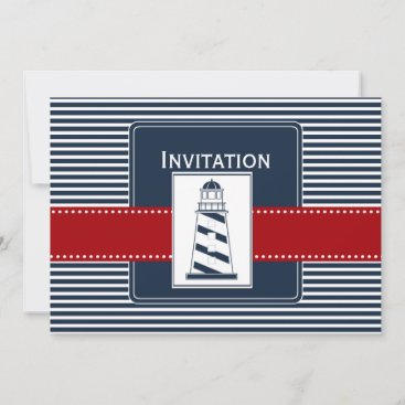 navy stripes,lighthouse, nautical wedding invites