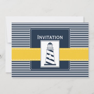 navy stripes, lighthouse, nautical wedding invites