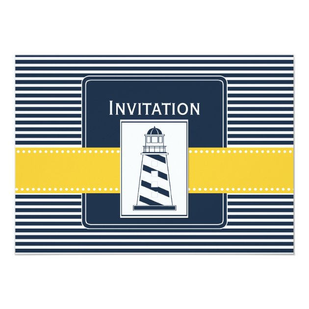 Navy Stripes, Lighthouse, Nautical Wedding Invites