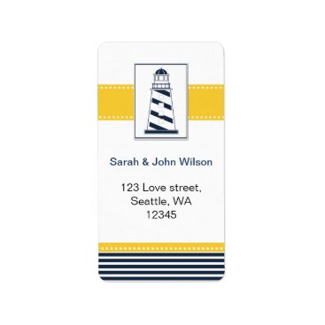 navy stripes,lighthouse, nautical wedding labels