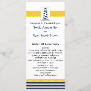 navy stripes,lighthouse, nautical wedding programs