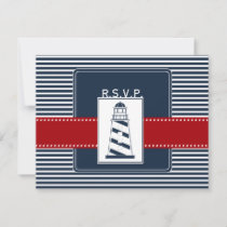 navy stripes,lighthouse nautical wedding rsvp