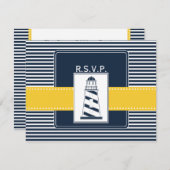 navy stripes,lighthouse, nautical wedding rsvp (Front/Back)