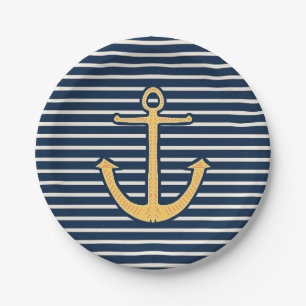 Navy Stripes Nautical Anchor Paper Plates