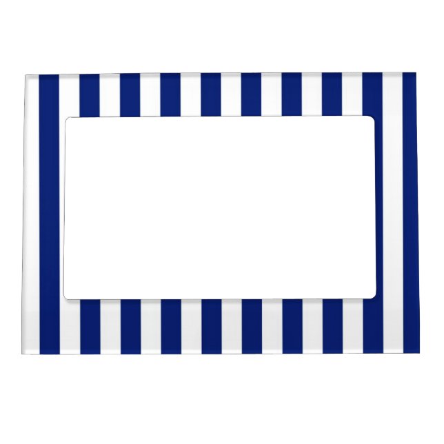 Navy Stripes Nautical Pattern Magnetic Picture Frame (Front)