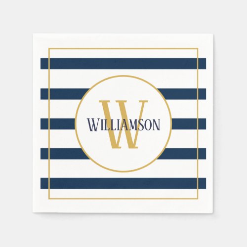 Navy Stripes Nautical Personalized Monogram Name Napkins