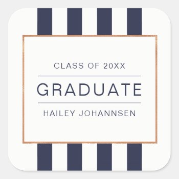 Navy Stripes Personalized Graduation Stickers by Orabella at Zazzle