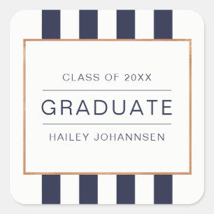 Navy Stripes Personalized Graduation Stickers
