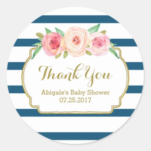 Navy Stripes Pink Floral Baby Shower Favor Tags