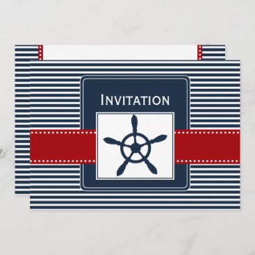 navy stripes, rudder, nautical wedding invites