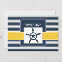navy stripes, rudder, nautical wedding invites