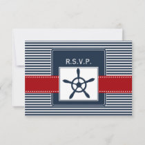 navy stripes, rudder nautical wedding rsvp 3.5 x 5