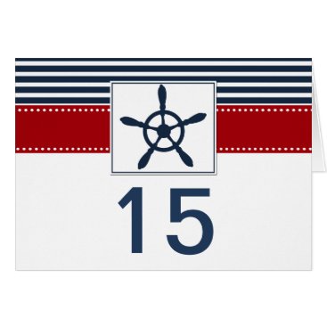 navy stripes, rudder nautical wedding table number