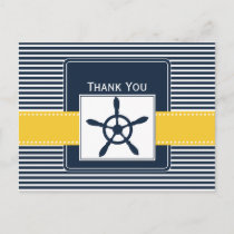 navy stripes,rudder, nautical wedding Thank you Postcard
