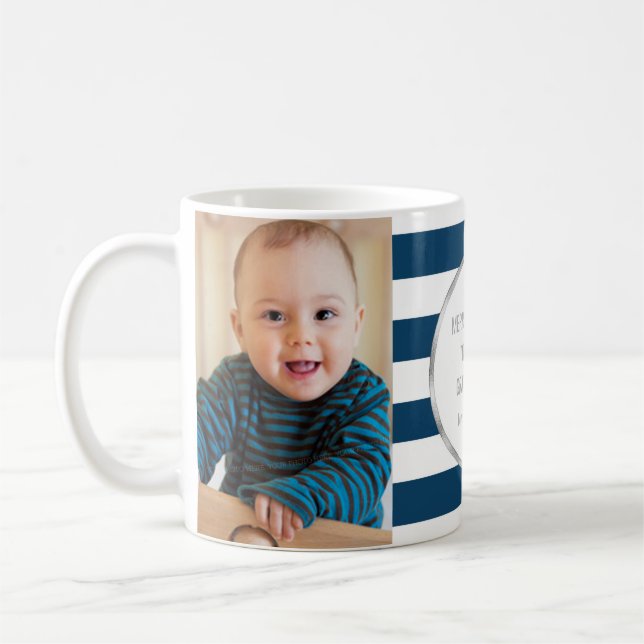 Navy Stripes Silver Photo Best Grandpa Christmas Coffee Mug (Left)
