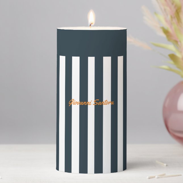 Navy Stripes | The Modern Gentleman's Monogram Pillar Candle (In Situ)