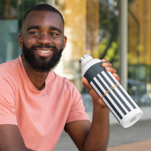 Navy Stripes The Modern Gentleman's Monogram Water Bottle