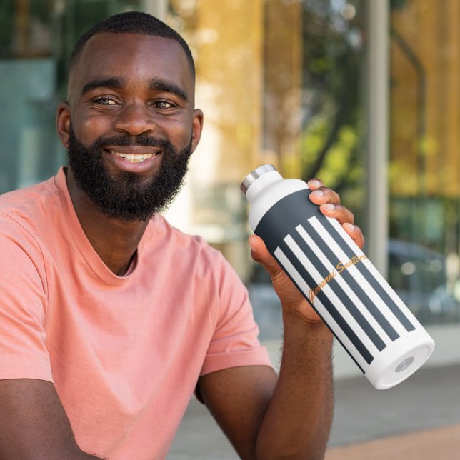 Navy Stripes | The Modern Gentleman's Monogram Water Bottle (Creator Uploaded)