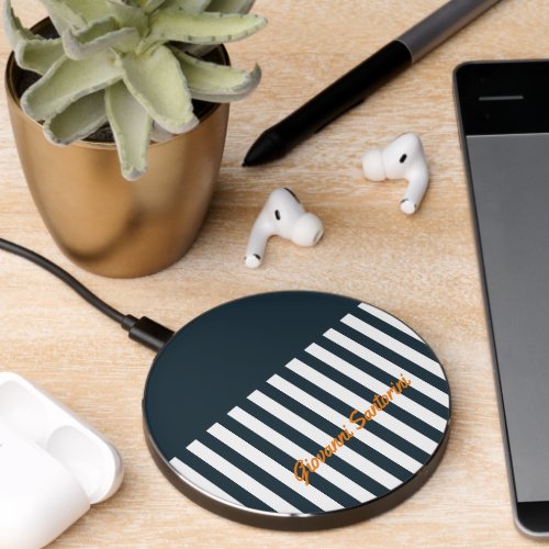 Navy Stripes  The Modern Gentlemans Monogram Wireless Charger