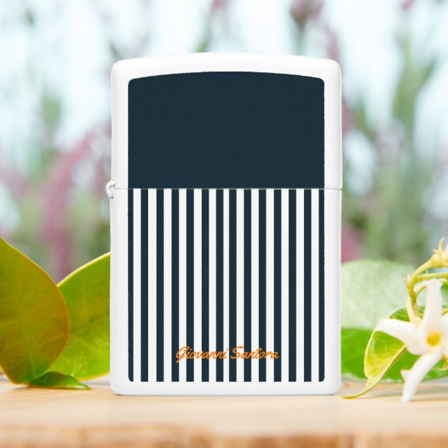 Navy Stripes | The Modern Gentleman's Monogram Zippo Lighter (On Table)