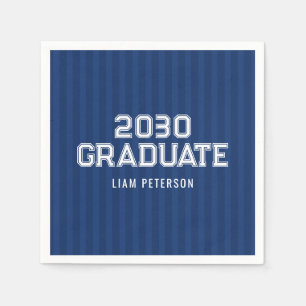 Navy Stripes Typography Custom Graduation Party Napkins