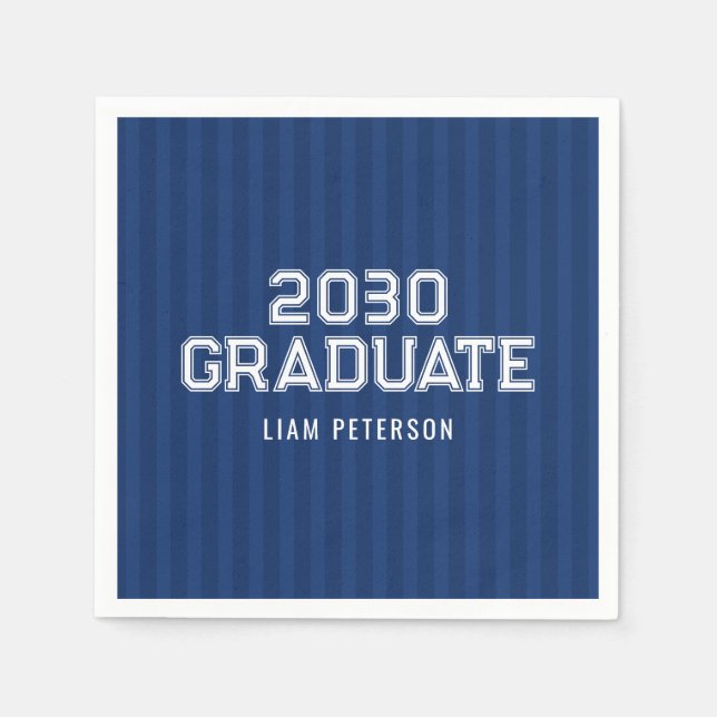 Navy Stripes Typography Custom Graduation Party Napkins (Front)