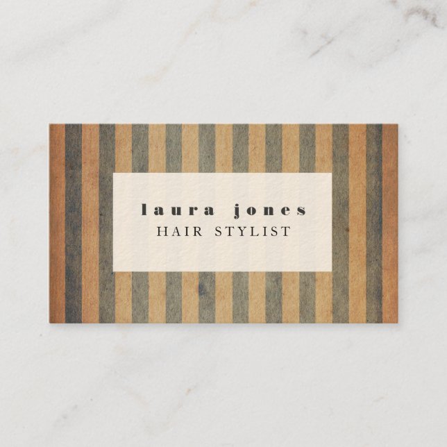 Navy Stripes Wallpaper Hair Stylist Template Business Card (Front)