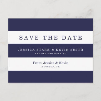 Navy Stripes Wedding Save the Date Postcard
