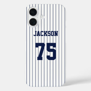 Navy Stripes White Baseball Jersey Name Number iPhone 16 Case