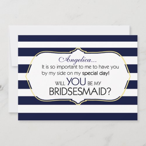 Navy Stripes Will You Be My Bridesmaid Invitation