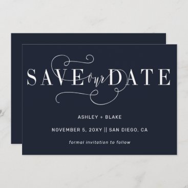 Navy Stylish Simple Handwritten Calligraphy Save The Date