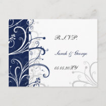 navy stylish wedding  rsvp invitation postcard