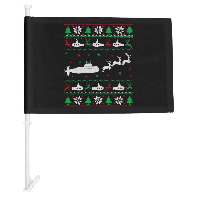 Navy Submarine Submariner Ugly Christmas Sweater Car Flag (Front)