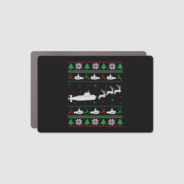 Navy Submarine Submariner Ugly Christmas Sweater Car Magnet (Front)
