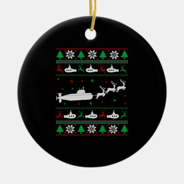 Navy Submarine Submariner Ugly Christmas Sweater Ceramic Ornament (Front)