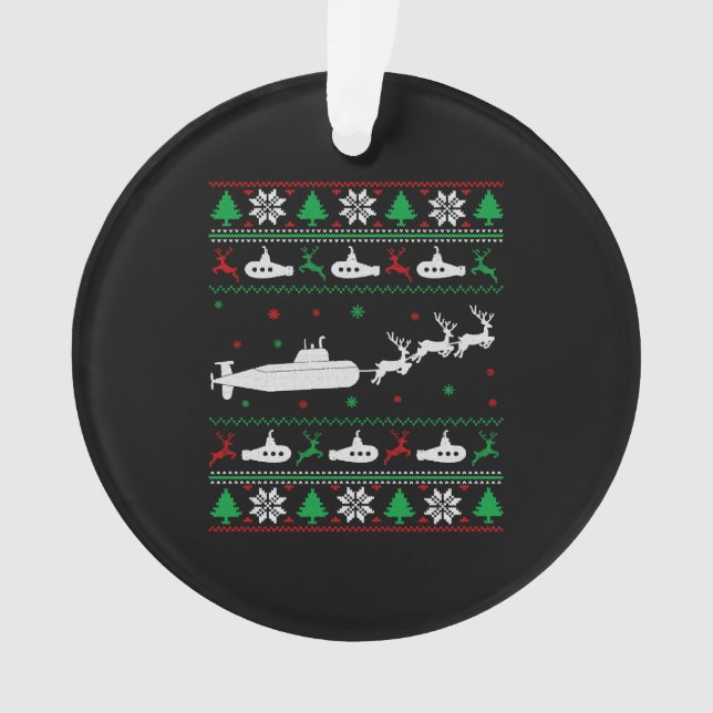 Navy Submarine Submariner Ugly Christmas Sweater Ornament (Front)