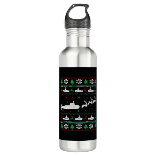 Navy Submarine Submariner Ugly Christmas Sweater Stainless Steel Water Bottle