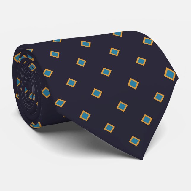 Navy Sun Sky Blue  Diamond Polka Dot Pattern Neck Tie (Rolled)