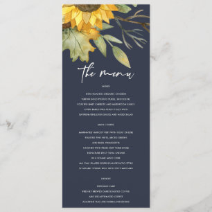 NAVY SUNFLOWER AUTUMN WATERCOLOR FLORAL WEDDING MENU
