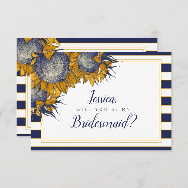 Navy Sunflower Bridesmaid Card (Front/Back)
