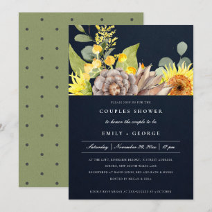 NAVY SUNFLOWER EUCALYPTUS FLORAL COUPLES SHOWER INVITATION