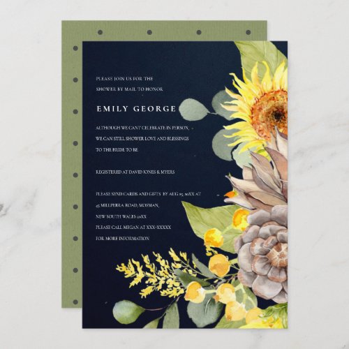 NAVY SUNFLOWER EUCALYPTUS FLORAL SHOWER BY MAIL INVITATION