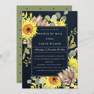 NAVY SUNFLOWER EUCALYPTUS FLORAL SHOWER BY MAIL INVITATION
