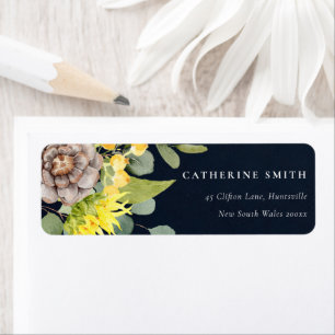 NAVY SUNFLOWER EUCALYPTUS PINE FLORAL ADDRESS LABEL
