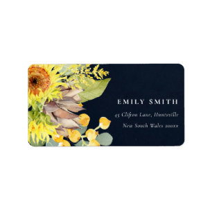 NAVY SUNFLOWER EUCALYPTUS PINE FLORAL ADDRESS LABEL