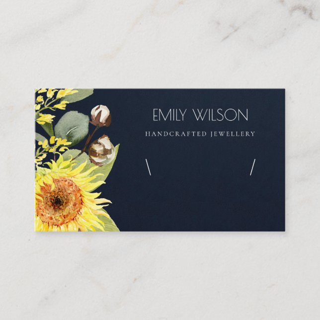 NAVY SUNFLOWER FLORAL BRACELET DISPLAY LOGO BUSINESS CARD (Front)