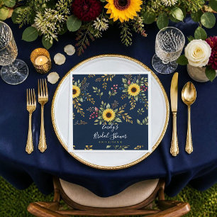 Navy Sunflower Floral Bridal Shower Napkins