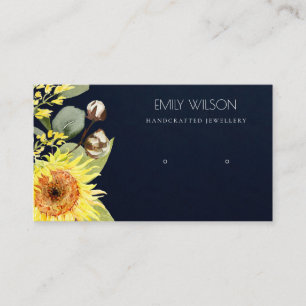 NAVY SUNFLOWER LEAVES FLORAL EARRING DISPLAY LOGO BUSINESS CARD