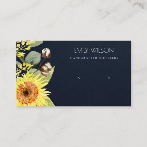 NAVY SUNFLOWER LEAVES FLORAL EARRING DISPLAY LOGO BUSINESS CARD