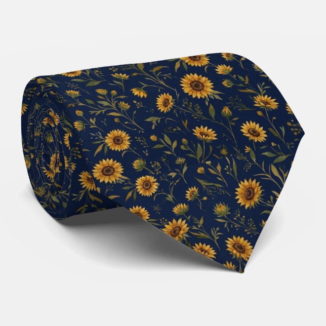 Navy Sunflower Neck Tie (Rolled)